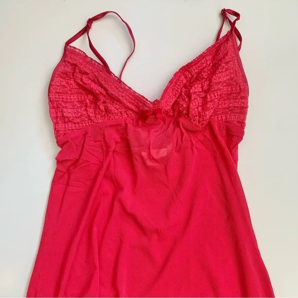 Victoria’s Secret Lace and Tulle Babydoll Red Pink With Bow Detail - Picture 1 of 7